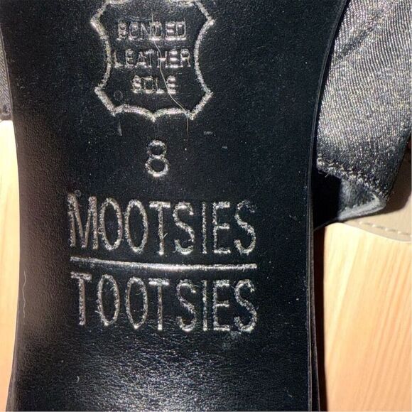 Mootsies Tootsies Monono Black Satin Formal Slingback Heels Rhinestone Shoes - Picture 9 of 10